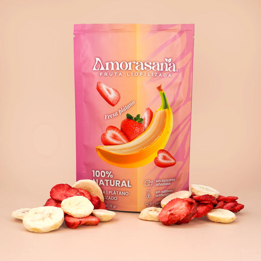 Bolsas snack fruta liofilizada sabor fresa platano