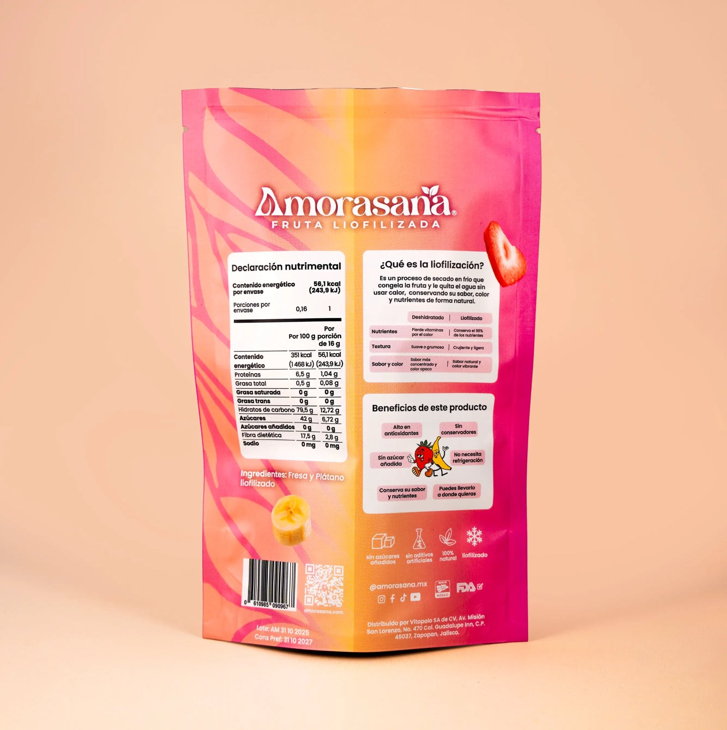 Bolsas snack fruta liofilizada sabor fresa platano