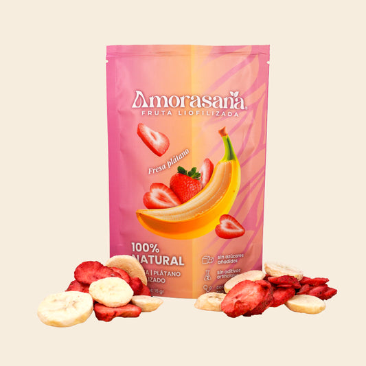 Bolsas snack fruta liofilizada sabor fresa platano
