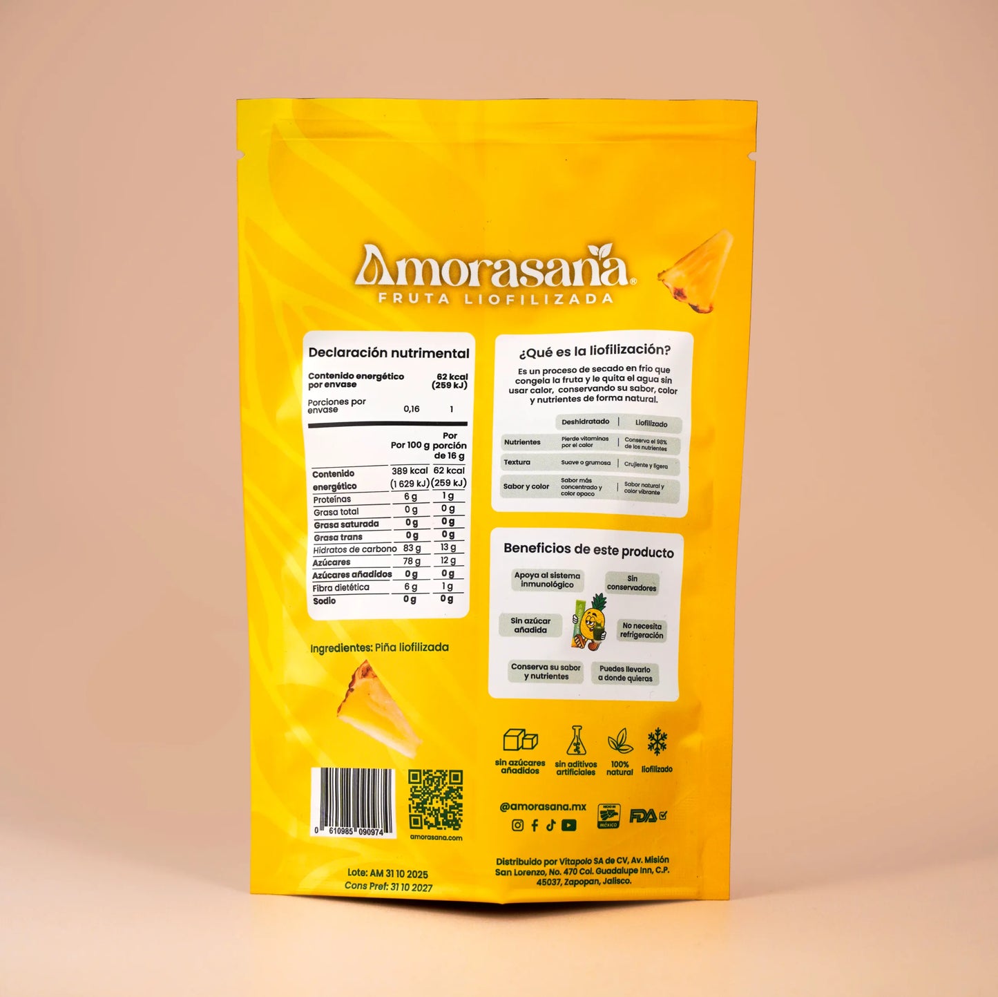 Bolsas snack fruta liofilizada sabor piña